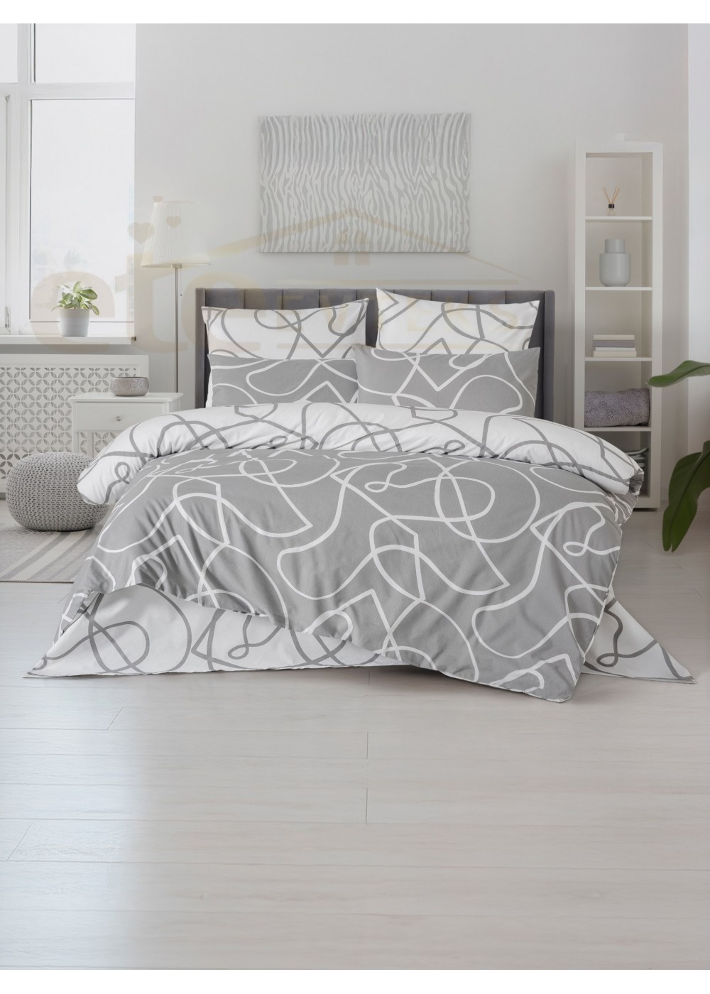 ETEHOMETEX Çift Kişilik Ranforce Pamuklu Lastikli Çarşaflı Nevresim Takımı MIX GRİ 8696474232064